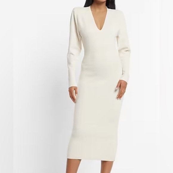 Express Cream V-Neck Back Cutout Dress 🆕 With tags - Picture 1 of 5